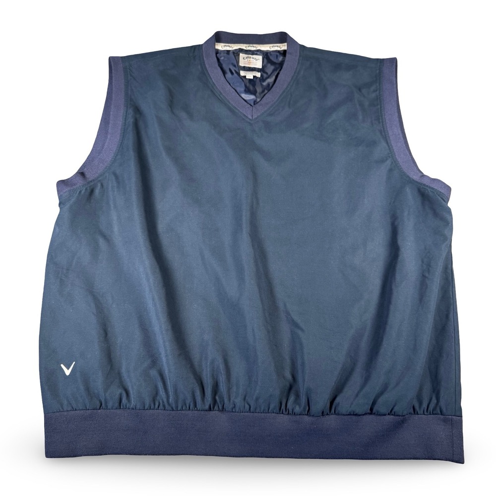 Callaway Golf Mens XXL Navy Blue Windshirt Vest V-Neck Microfiber Pullover Logo